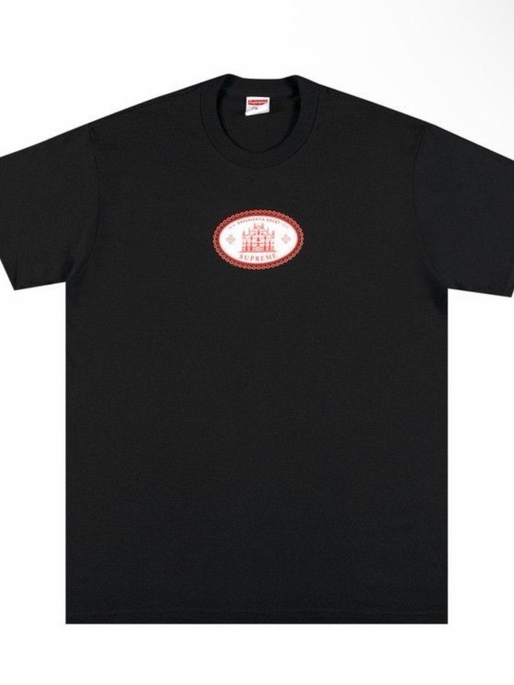 Supreme Black Tee with Red Crest Graphic